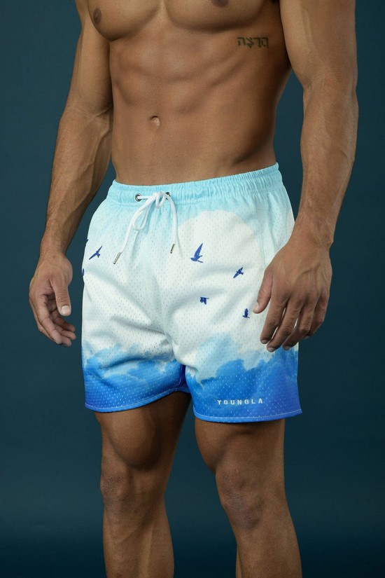Pantalones Cortos Youngla 141 The Block Party Hombre Blancas Azules | BLDPXCR-52