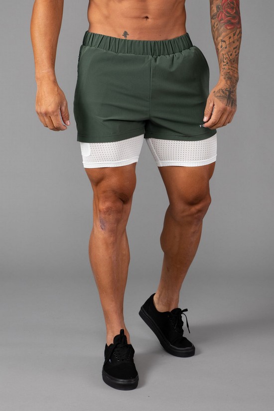 Pantalones Cortos Youngla 144 Peak Velocity Compression Hombre Verde | CWODKBV-17