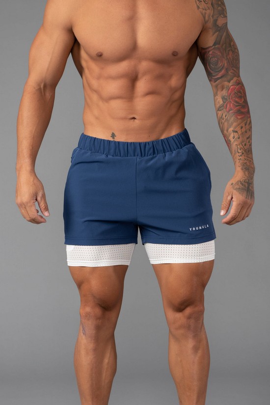 Pantalones Cortos Youngla 144 Peak Velocity Compression Hombre Azules | SURVMWK-47