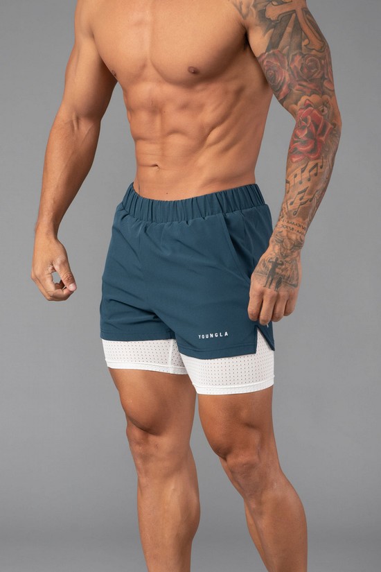 Pantalones Cortos Youngla 144 Peak Velocity Compression Hombre Azules | WIYBUQR-59