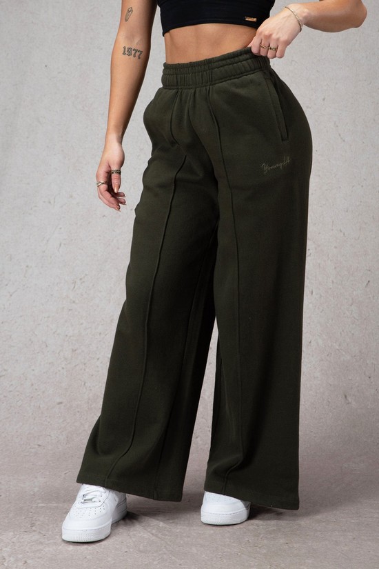 Pantalones Jogger Youngla W201 Anchos Leg Fleece Mujer Verde | OIYRKSB-70