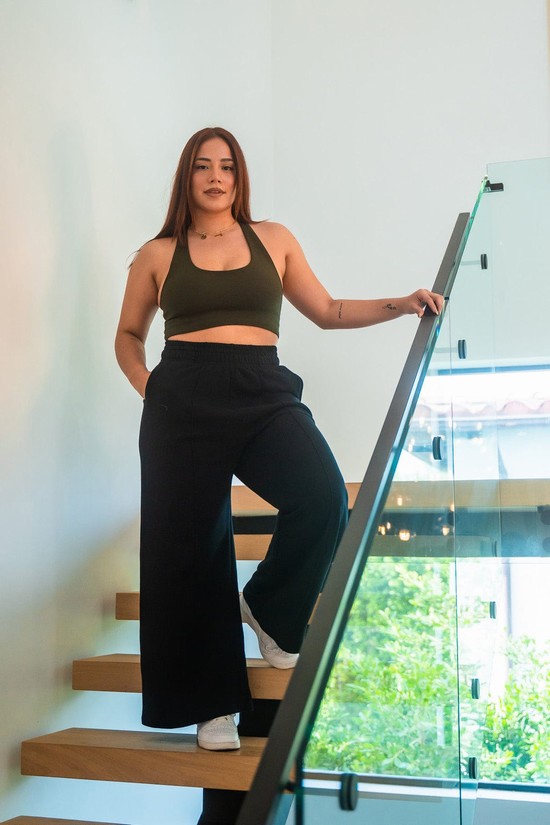 Pantalones Jogger Youngla W201 Anchos Leg Fleece Mujer Negras | TVHYDLF-04