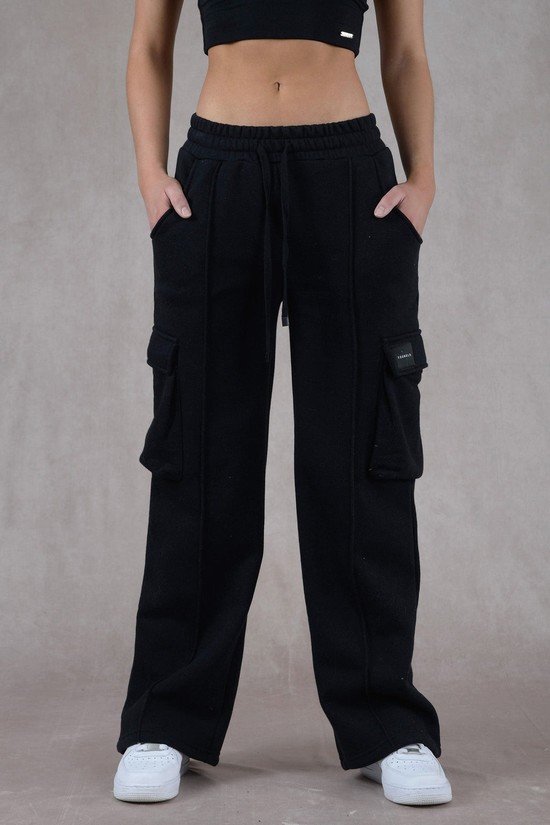 Pantalones Jogger Youngla W216 Cargo Fleece Mujer Negras | LCEJZOU-20