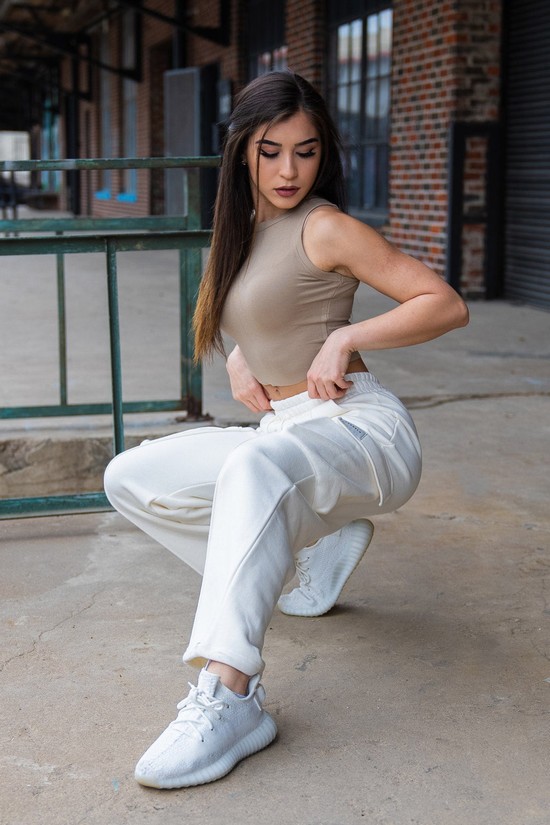 Pantalones Jogger Youngla W216 Cargo Fleece Mujer Blancas | WZRCBOU-54