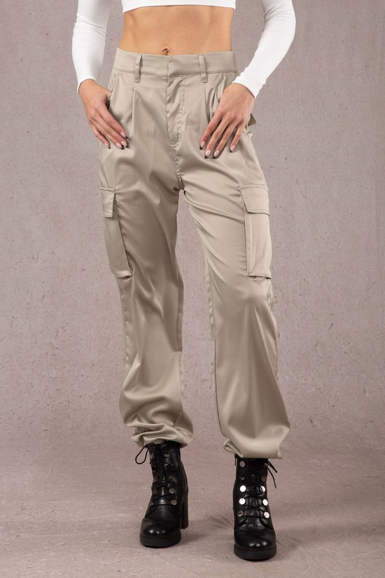 Pantalones Jogger Youngla W217 Gloria Satin Cargo Mujer Gris | VGSFJUI-94
