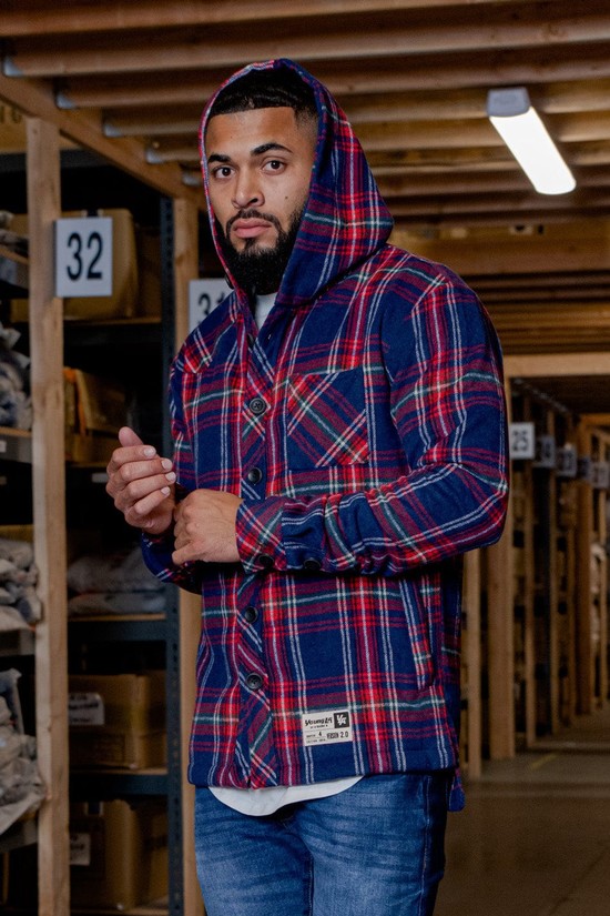 Sudadera Con Capucha Youngla 431 Flannels Hombre Rojas Azules | EDVRAMZ-05