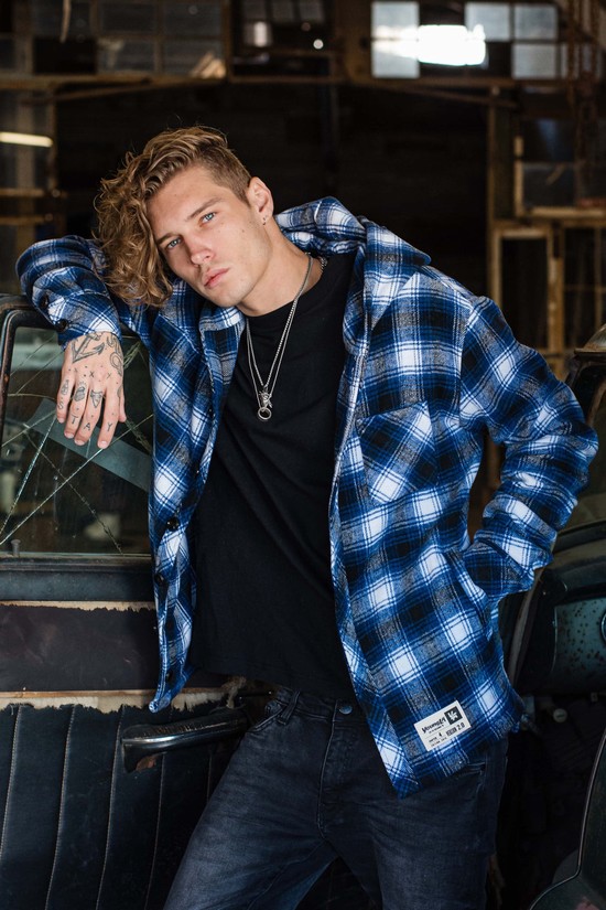 Sudadera Con Capucha Youngla 431 Flannels Hombre Blancas Azules | JTNAWZK-41