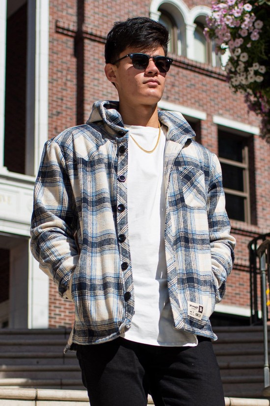 Sudadera Con Capucha Youngla 431 Flannels Hombre Blancas Azules | SJRFGWO-17