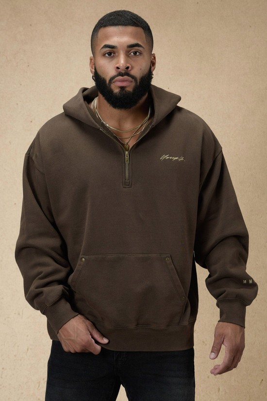 Sudadera Con Capucha Youngla 509 Rivet Quarter Zip Hombre Cafe | DXQNFKW-98