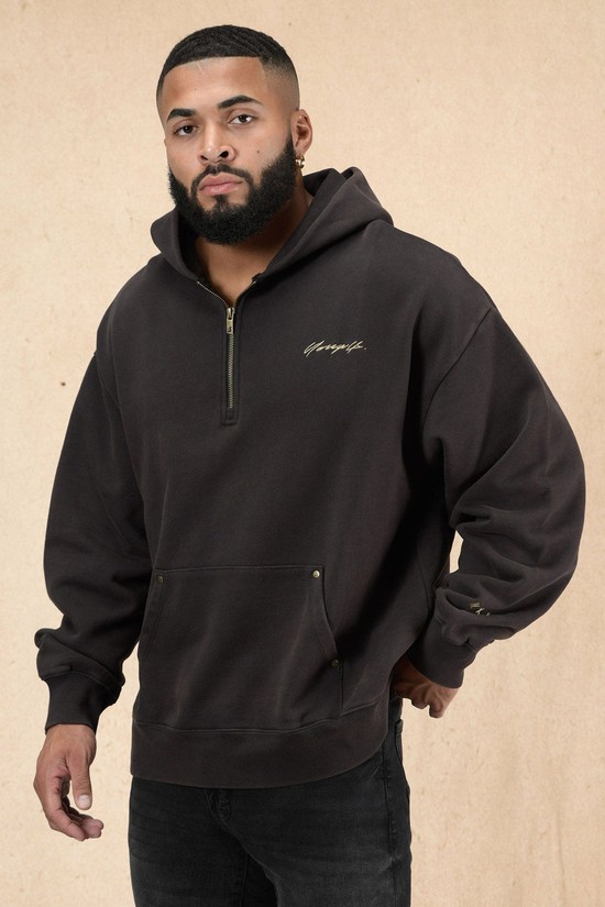 Sudadera Con Capucha Youngla 509 Rivet Quarter Zip Hombre Negras | FOSQKMR-34