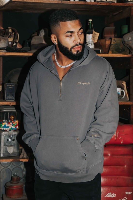 Sudadera Con Capucha Youngla 509 Rivet Quarter Zip Hombre Gris | FZQUDPI-70