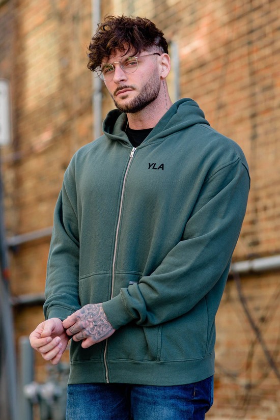 Sudadera Con Capucha Youngla 515 Monarch Zip-up Hombre Verde | LWXJCPS-65