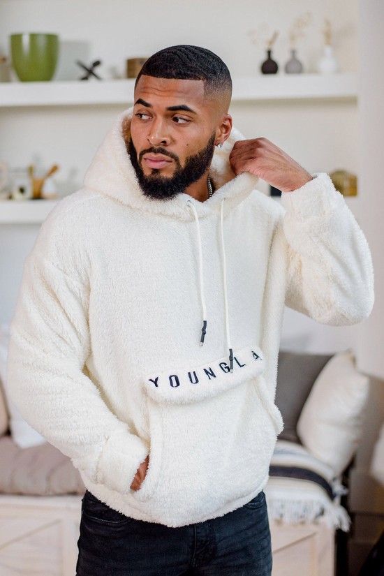 Sudadera Con Capucha Youngla 538 Kangaroo Teddy Fleece Hombre Blancas | EJDSFRA-89