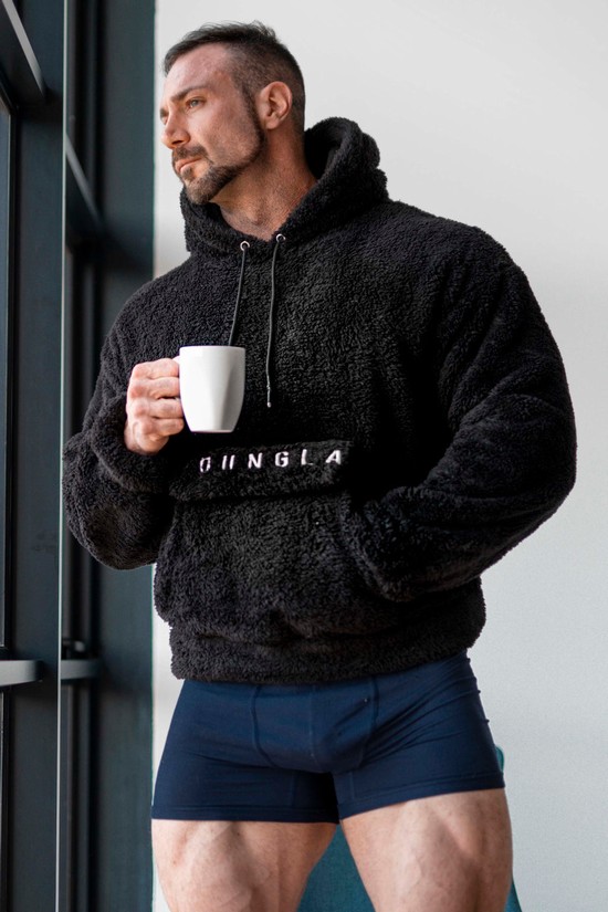 Sudadera Con Capucha Youngla 538 Kangaroo Teddy Fleece Hombre Negras | GIRPLMH-94