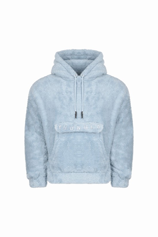 Sudadera Con Capucha Youngla 538 Kangaroo Teddy Fleece Hombre Azules | JEVQDPZ-14