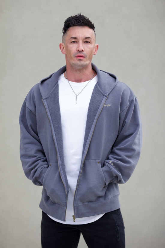 Sudadera Con Capucha Youngla 546 Rivet Zipup Hombre Gris | JPMNURF-95