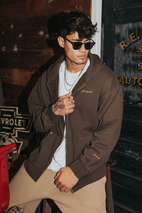 Sudadera Con Capucha Youngla 546 Rivet Zipup Hombre Cafe | KNPLTOJ-80