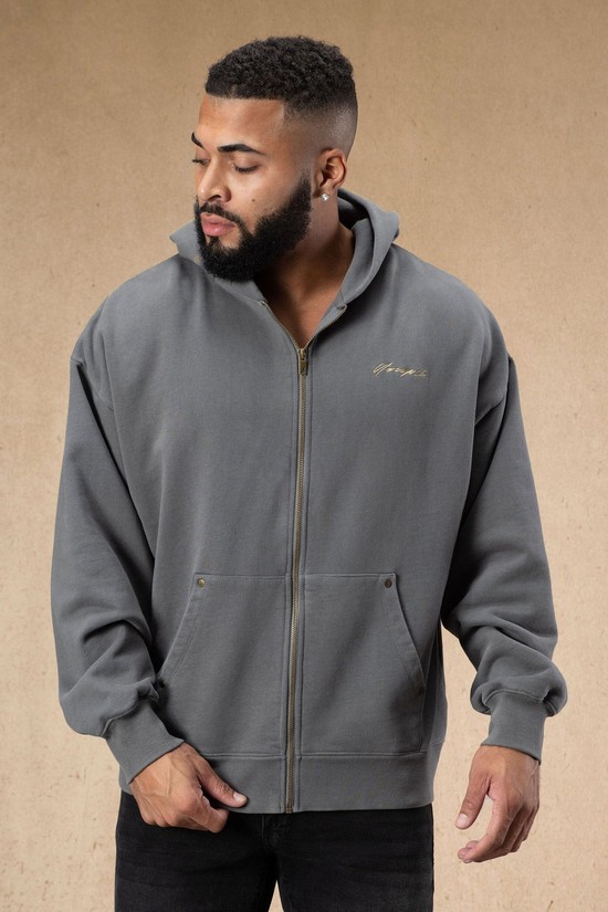 Sudadera Con Capucha Youngla 546 Rivet Zipup Hombre Gris | SLKZOTN-67