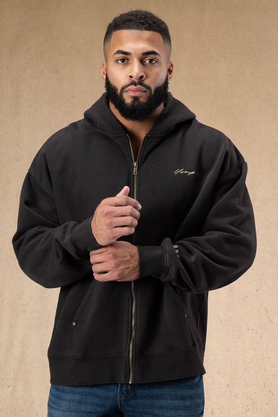 Sudadera Con Capucha Youngla 546 Rivet Zipup Hombre Negras | TWIXSPE-85