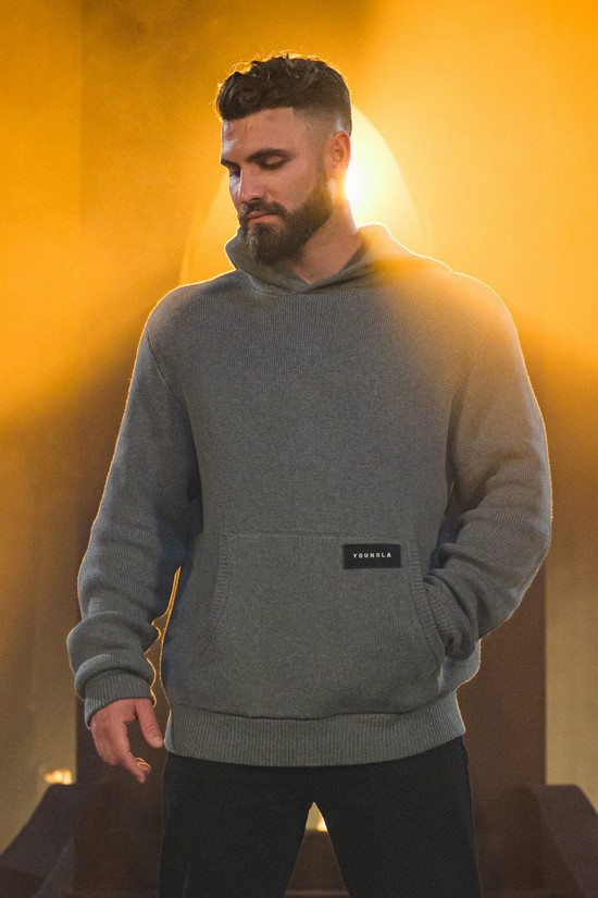 Sudadera Con Capucha Youngla 547 Mojave De Punto Hombre Gris | AYIBNUL-07