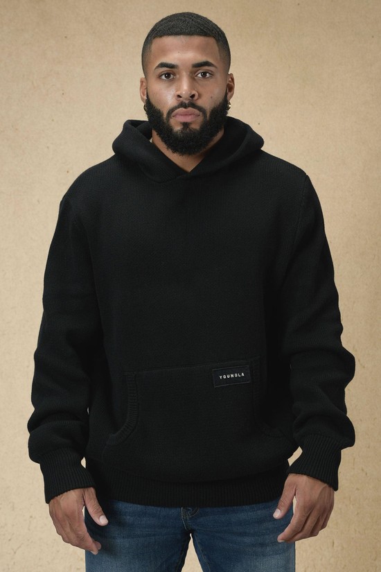Sudadera Con Capucha Youngla 547 Mojave De Punto Hombre Negras | LCTKBSO-24