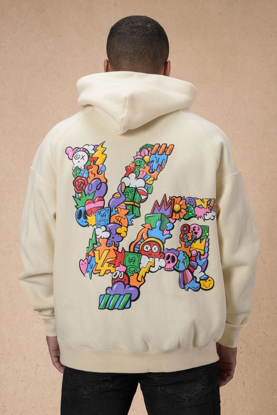Sudadera Con Capucha Youngla 560 Trippy Logo Hombre Beige | EQTDLAP-02