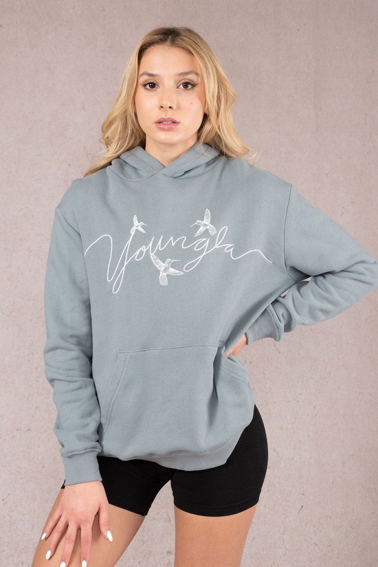 Sudadera Con Capucha Youngla W509 Hummingbird Oversized Mujer Gris | BDQOWJH-28