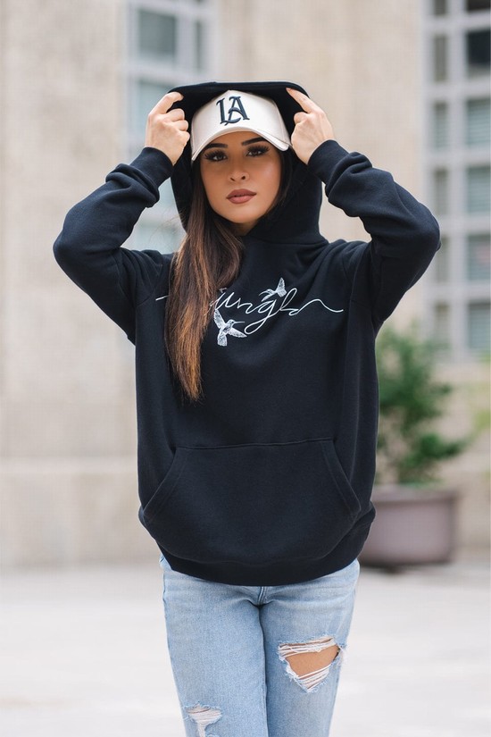 Sudadera Con Capucha Youngla W509 Hummingbird Oversized Mujer Azul Marino | GABMSRQ-25