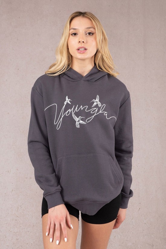 Sudadera Con Capucha Youngla W509 Hummingbird Oversized Mujer Gris | KAWGFXZ-02