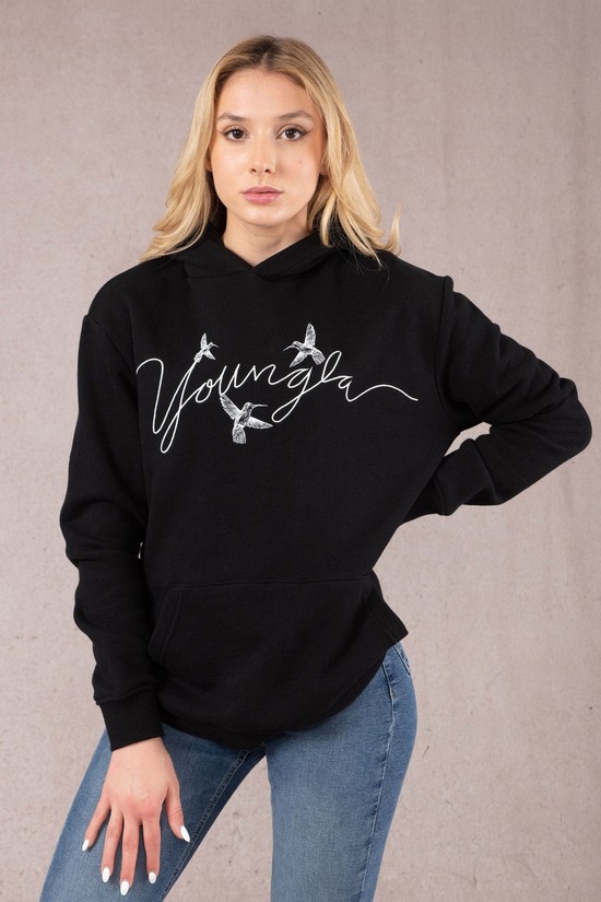 Sudadera Con Capucha Youngla W509 Hummingbird Oversized Mujer Negras | WPAXZGD-46