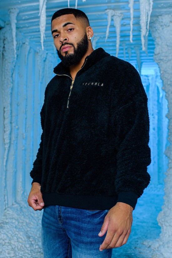 Sudaderas Youngla 505 Quarter Zip Teddy Fleece Hombre Negras | EARMHYI-43