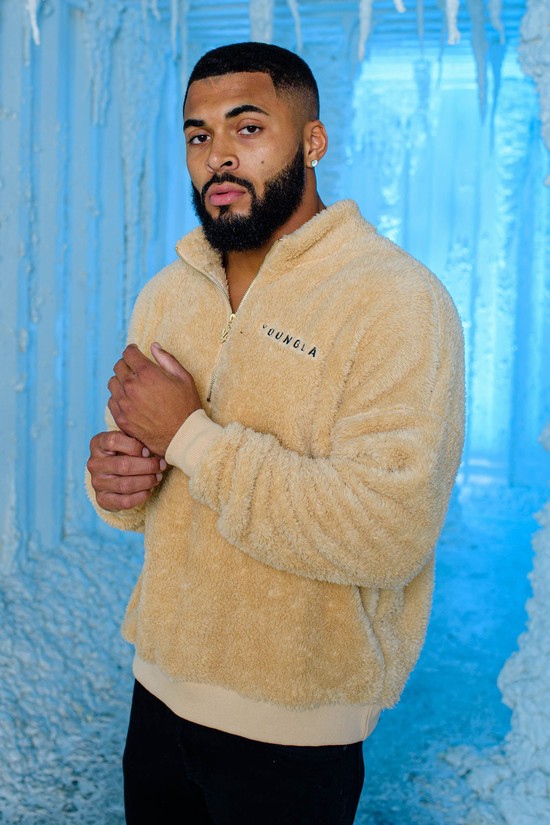 Sudaderas Youngla 505 Quarter Zip Teddy Fleece Hombre Beige | JMGQACV-72