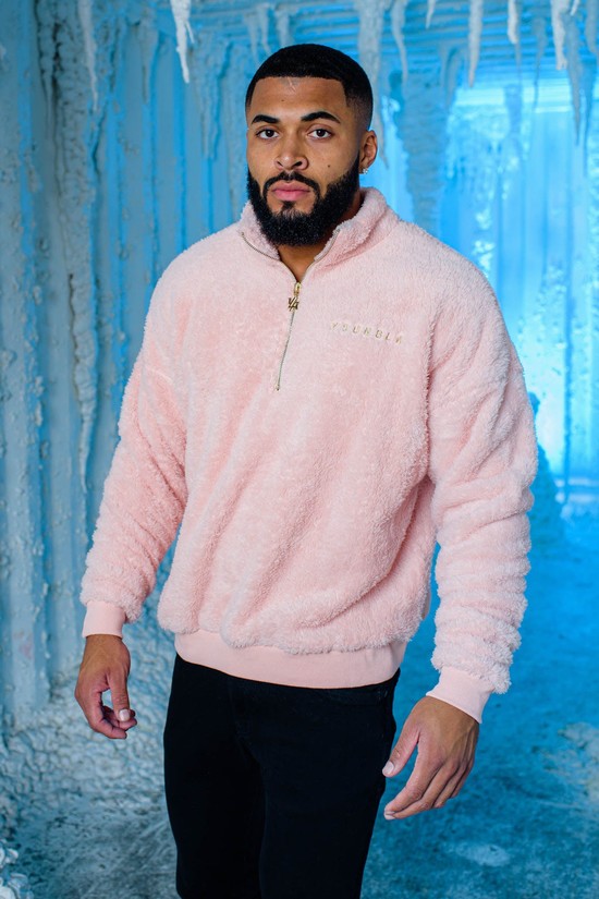 Sudaderas Youngla 505 Quarter Zip Teddy Fleece Hombre Rosas | SKNEBRF-28