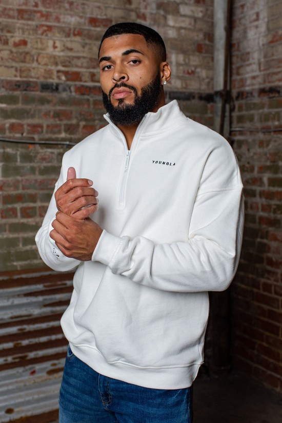Sudaderas Youngla 516 Alumni Quarter Zips Hombre Blancas | FHJOYMN-40