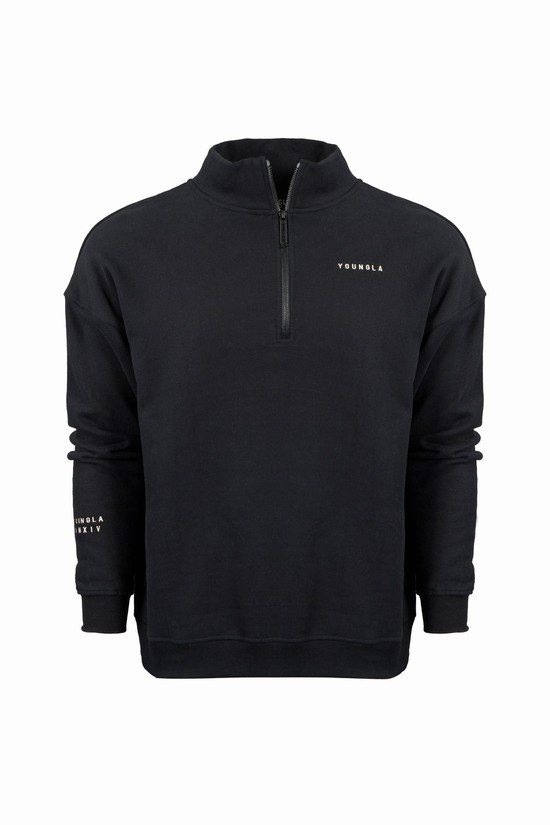 Sudaderas Youngla 516 Alumni Quarter Zips Hombre Negras | LZYMASW-79