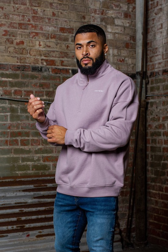 Sudaderas Youngla 516 Alumni Quarter Zips Hombre Rosas | PAQEHSX-98