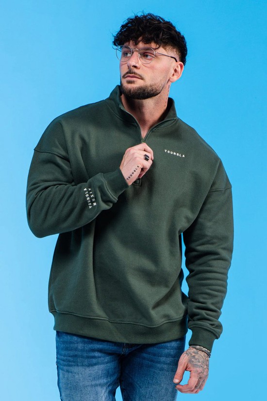 Sudaderas Youngla 516 Alumni Quarter Zips Hombre Verde | WECIYBL-30