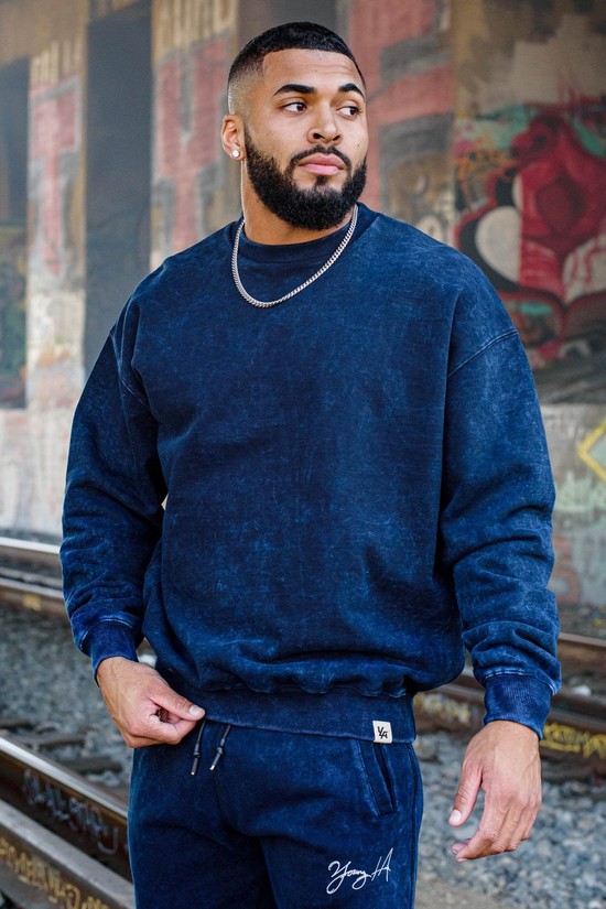 Sudaderas Youngla 530 Gin N Juice Oversized Crewnecks Hombre Azul Marino | BCHOANQ-91