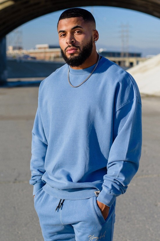 Sudaderas Youngla 530 Gin N Juice Oversized Crewnecks Hombre Azules | BWXFKEV-97