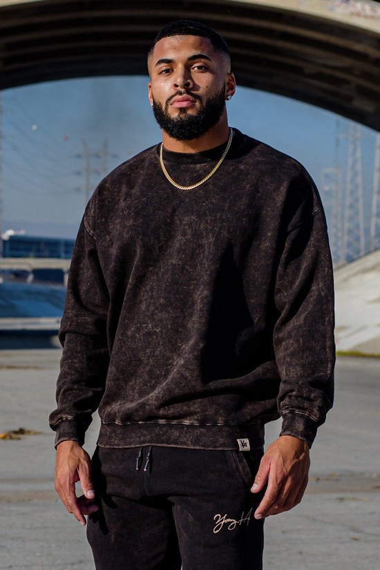 Sudaderas Youngla 530 Gin N Juice Oversized Crewnecks Hombre Negras | FAZBNXV-69