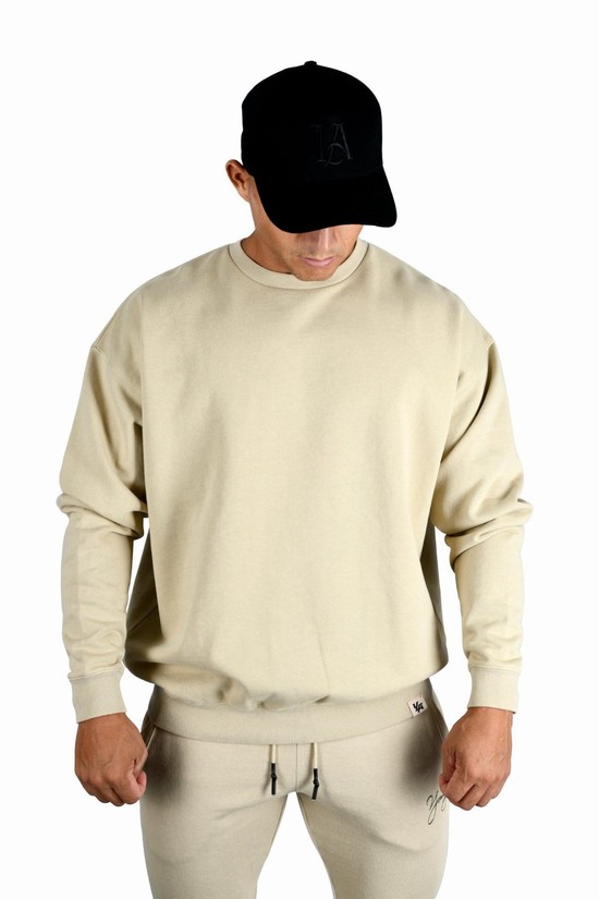 Sudaderas Youngla 530 Gin N Juice Oversized Crewnecks Hombre Beige | QCDKSXZ-86