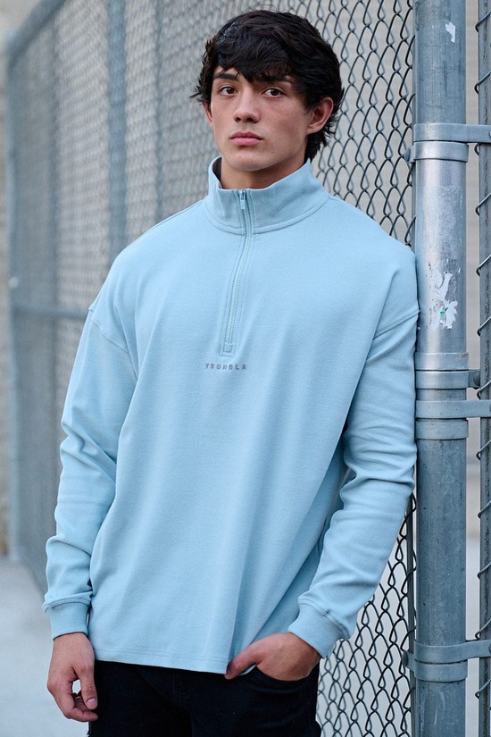 Sudaderas Youngla 545 Cloud Quarter Zip Hombre Azules Claro | ECLFKWH-09