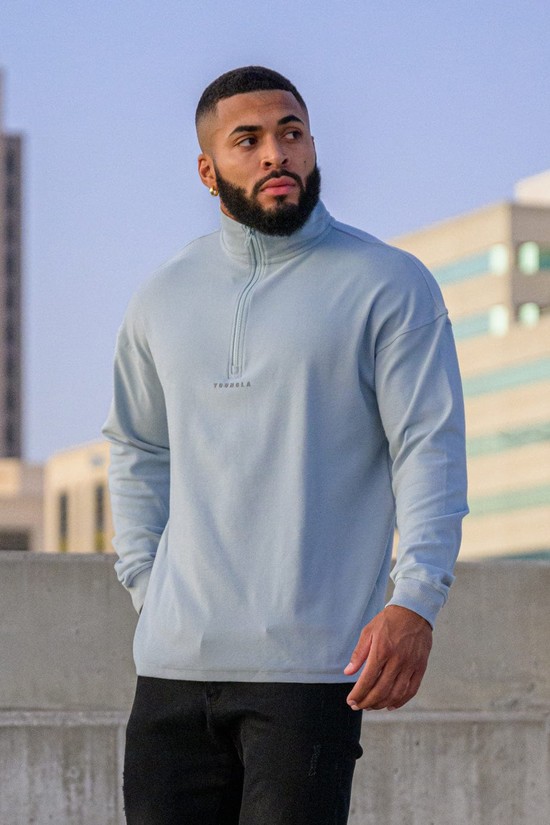 Sudaderas Youngla 545 Cloud Quarter Zip Hombre Gris | JSWOQUC-46