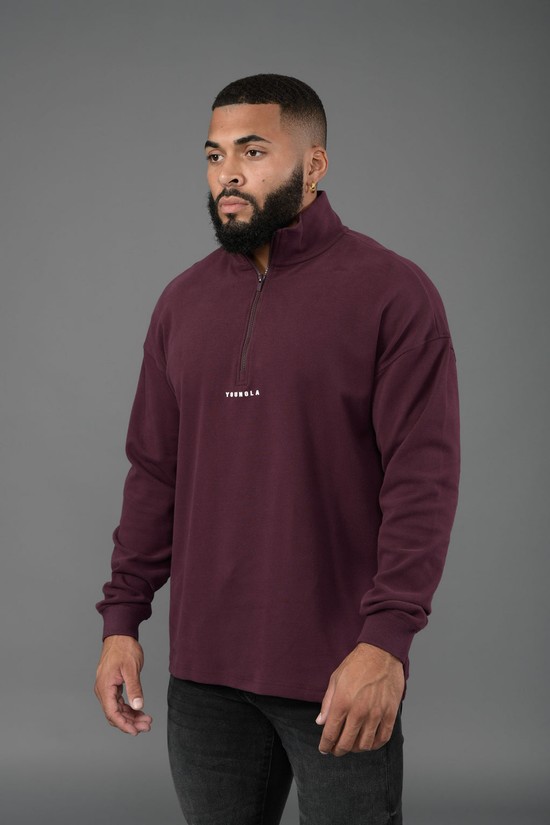 Sudaderas Youngla 545 Cloud Quarter Zip Hombre Burdeos | JYEHBFX-96