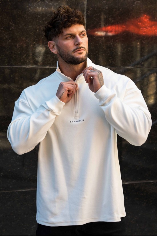 Sudaderas Youngla 545 Cloud Quarter Zip Hombre Blancas | KIVXTGN-47