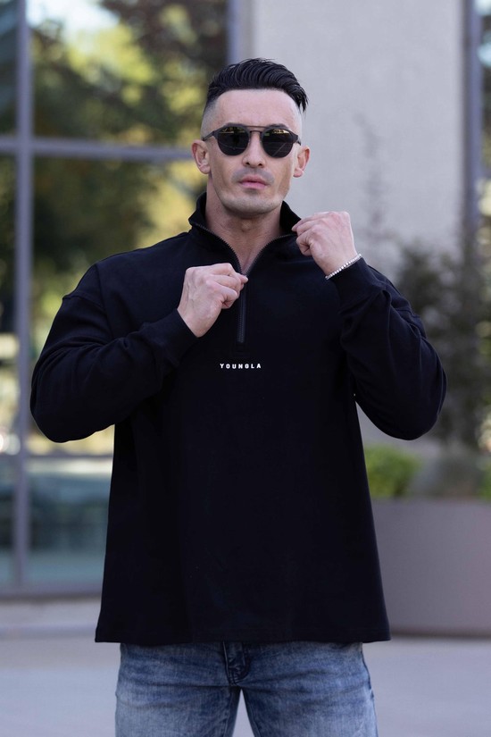 Sudaderas Youngla 545 Cloud Quarter Zip Hombre Negras | XYIMCAB-35