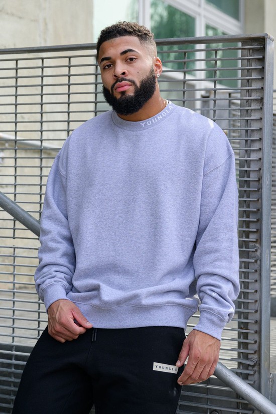 Sudaderas Youngla 557 Trademark Crewnecks Hombre Gris | EWCBKGY-96