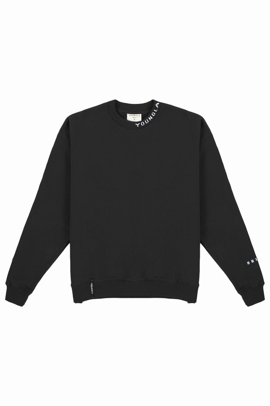 Sudaderas Youngla 557 Trademark Crewnecks Hombre Negras | SMOCFTE-31