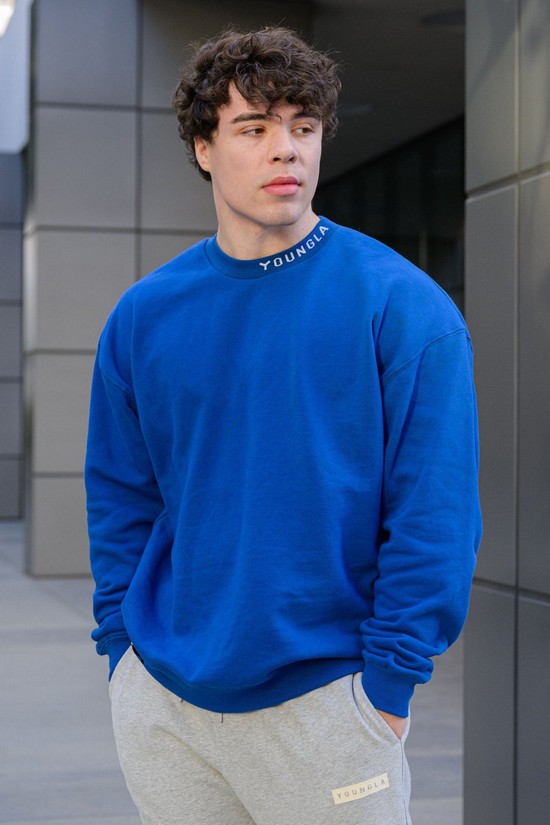 Sudaderas Youngla 557 Trademark Crewnecks Hombre Azules | XCZIOBM-28