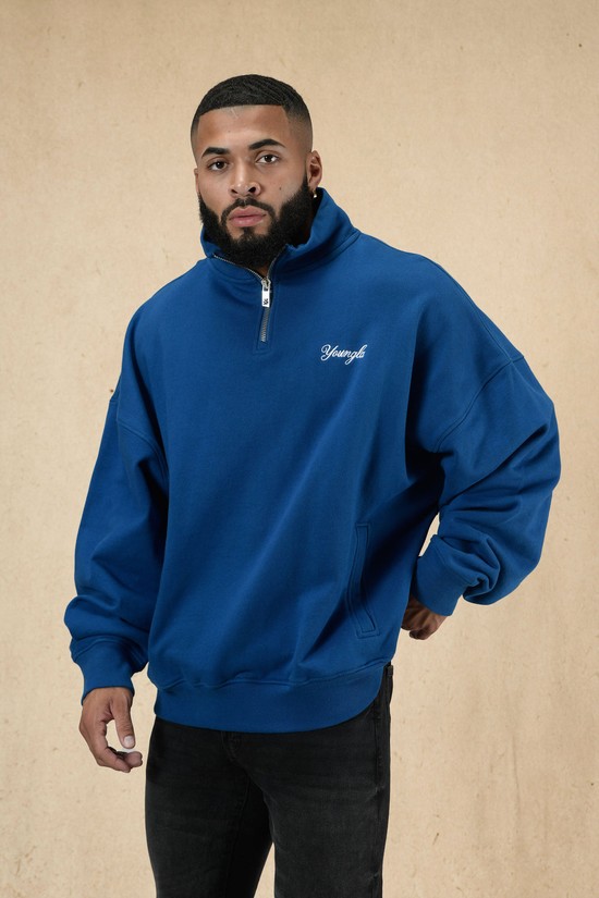Sudaderas Youngla 558 Supersized G Quarter Zip Hombre Azules | VHOEPAL-93